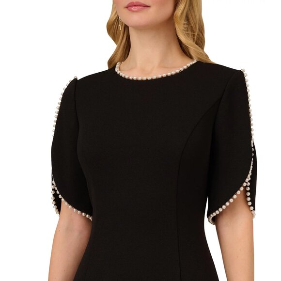 Adrianna Papell Pearl Trim Crepe Midi Dress (Size 8) - Picture 3 of 12
